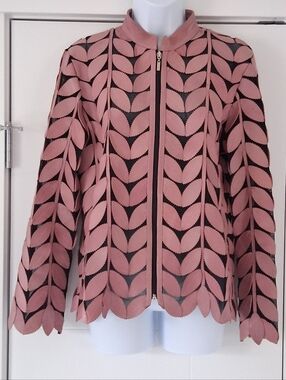 Pink Leaf-Pattern Zip Jacket/ As Is/ Size US XL